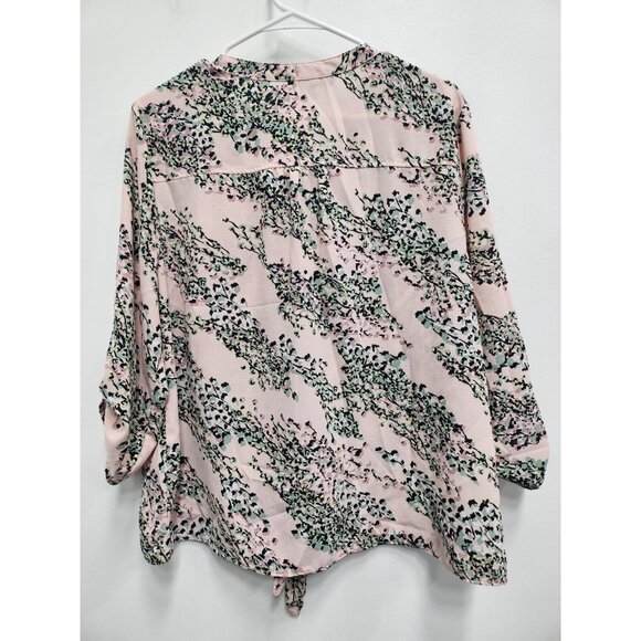 Adrienne Vittadini Womens Cottagecore BOHO Top XL Pink Floral Tie Hem 3/4 Sleeve - Picture 7 of 8
